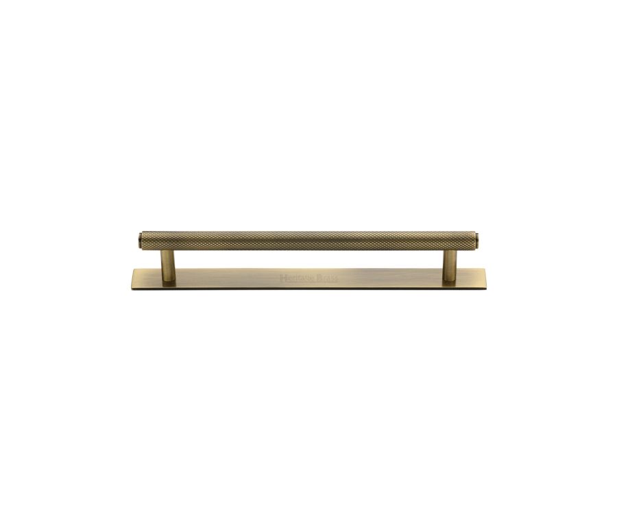 Heritage Brass Antique Brass Knurled Cabinet Pull Handle with Plate 96mm