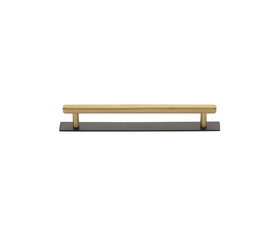 Heritage Brass Matt Bronze/Satin Brass Knurled Cabinet Pull Handle with Plate 96mm