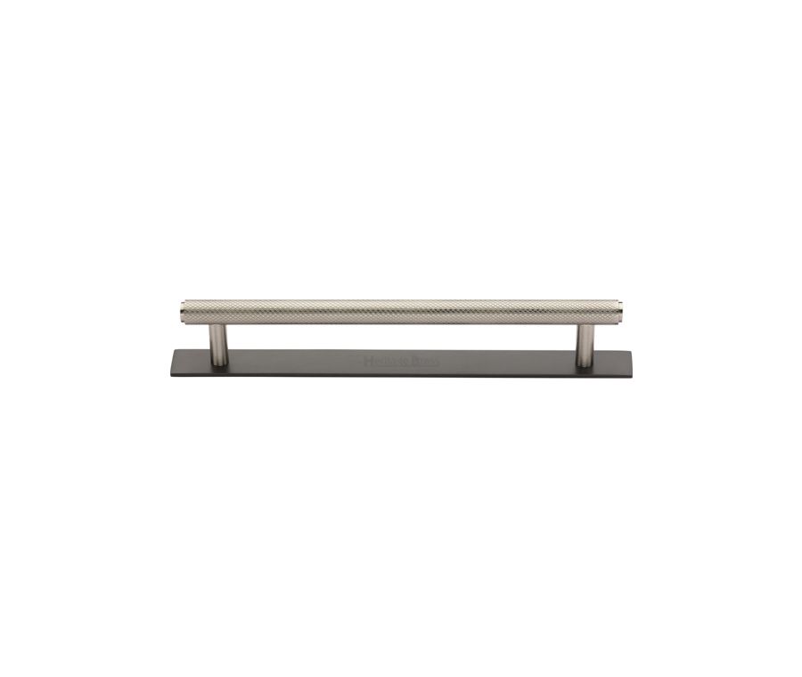 Heritage Brass Matt Bronze/Satin Nickel Knurled Cabinet Pull Handle with Plate 96mm