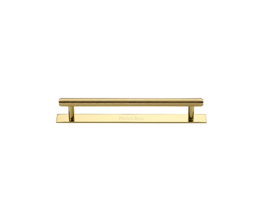 Heritage Brass Polished Brass Knurled Cabinet Pull Handle with Plate 96mm