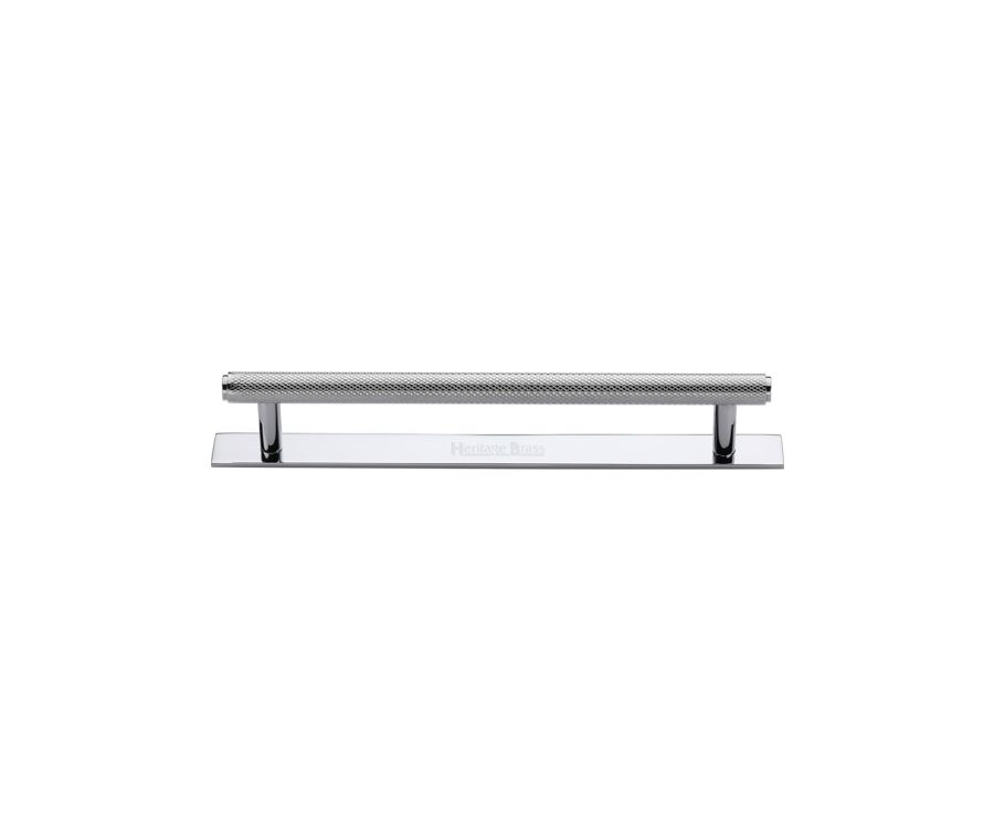 Heritage Brass Polished Chrome Knurled Cabinet Pull Handle with Plate 96mm