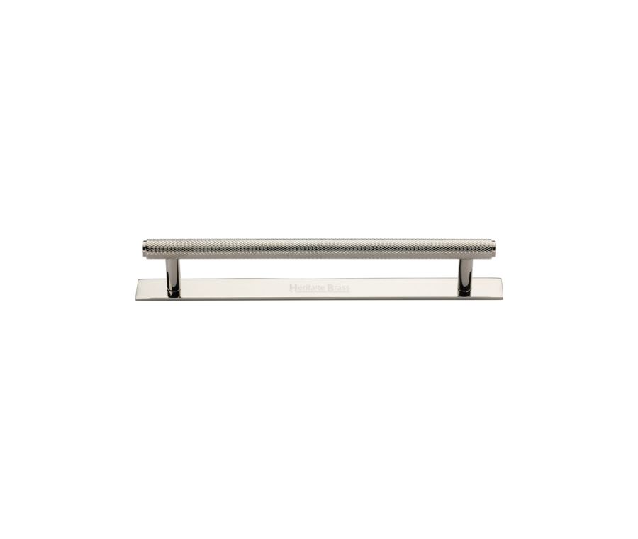 Heritage Brass Polished Nickel Finish Knurled Cabinet Pull Handle with Plate 96mm