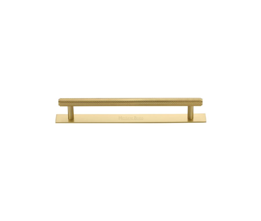 Heritage Brass Satin Brass Knurled Cabinet Pull Handle with Plate 96mm