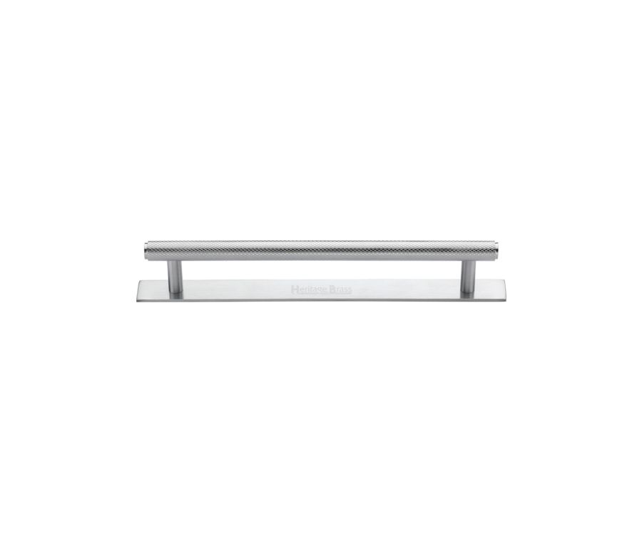 Heritage Brass Satin Chrome Knurled Cabinet Pull Handle with Plate 96mm