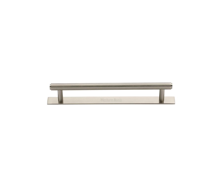 Heritage Brass Satin Nickel Knurled Cabinet Pull Handle with Plate 96mm