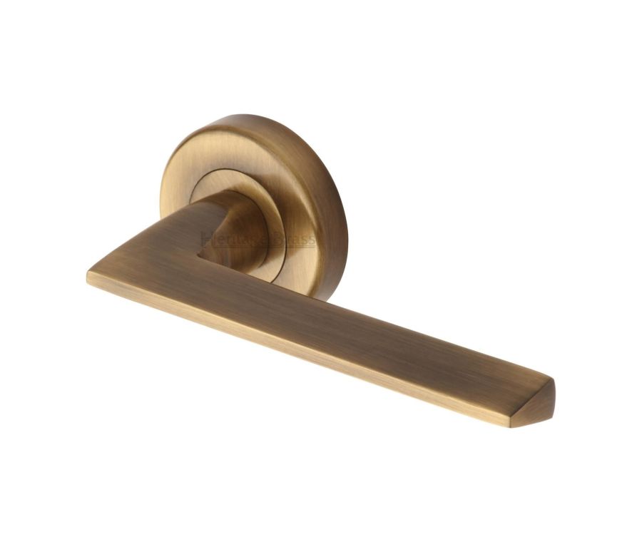 Antique Brass Pyramid Door Handle on Round Rose