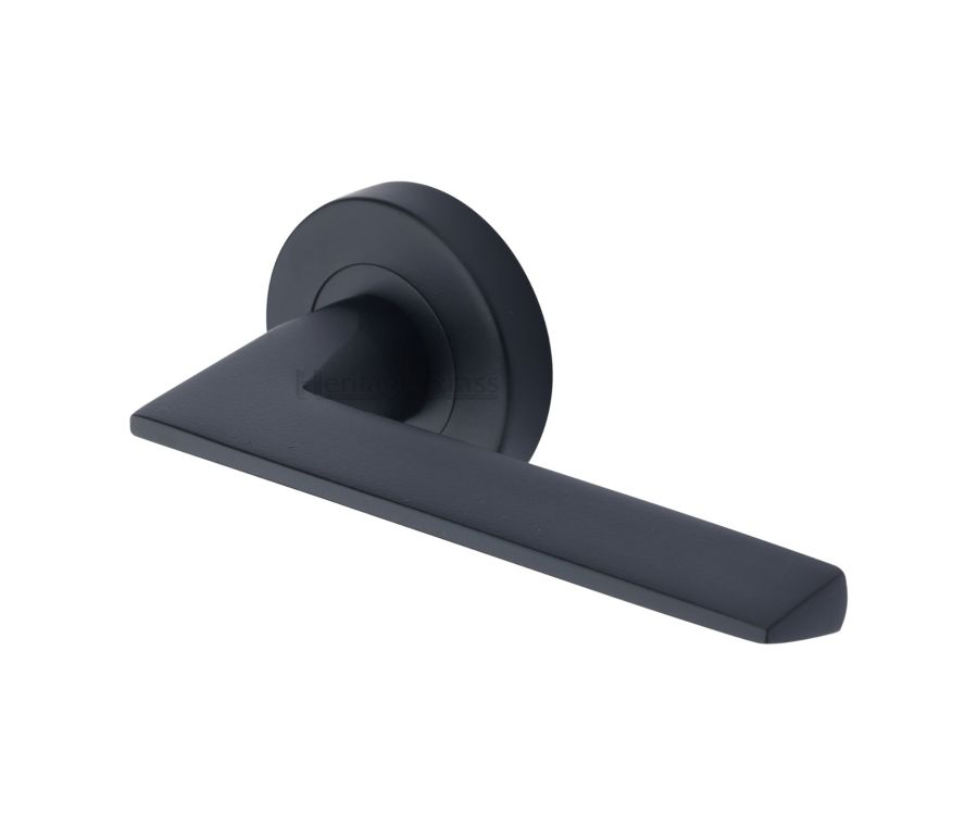 Matt Black Pyramid Door Handle on Round Rose