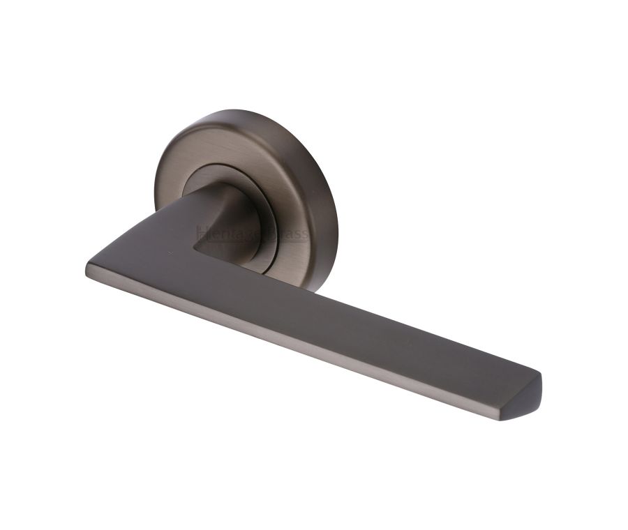 Matt Bronze Pyramid Door Handle on Round Rose