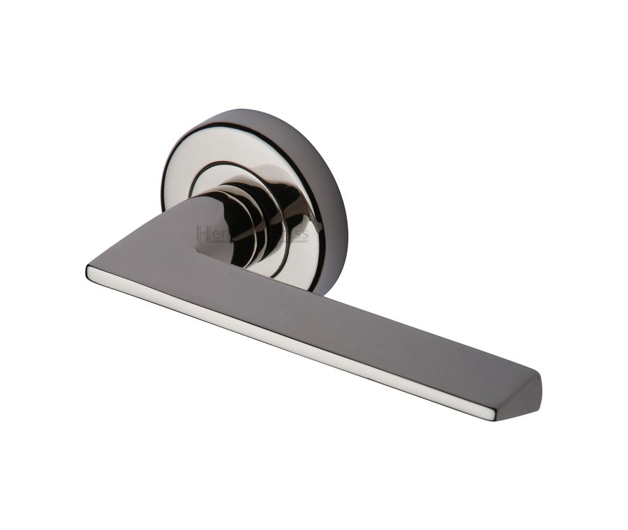 Polished Nickel Finish Pyramid Door Handle on Round Rose