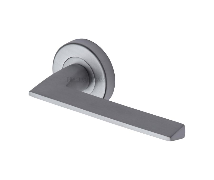 Satin Chrome Pyramid Door Handle on Round Rose