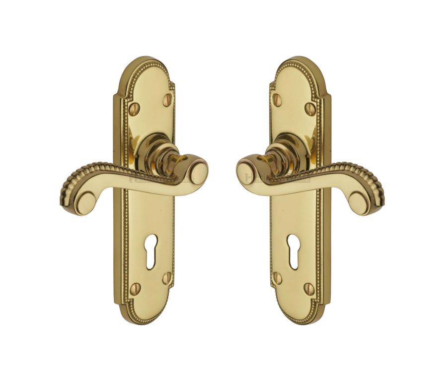Heritage Brass Polished Brass Adam Door Handle on Plate - Lever Lock