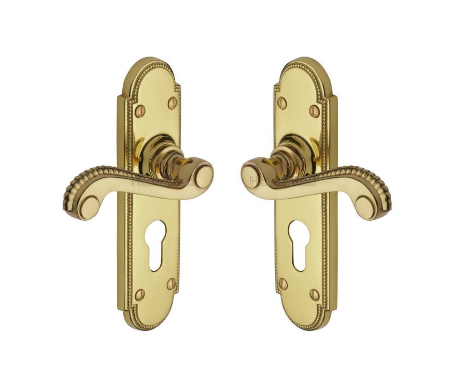 Heritage Brass Polished Brass Adam Door Handle on Plate - Euro Profile