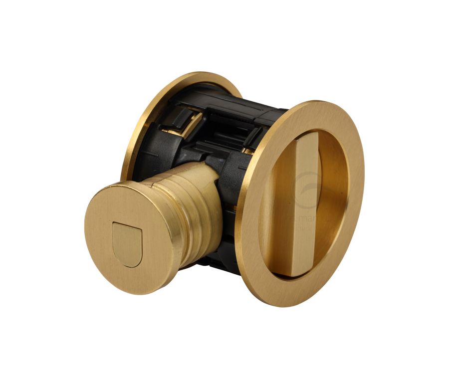 Satin Brass Heritage Brass Tubular Lock with Round Privacy Turn & Release