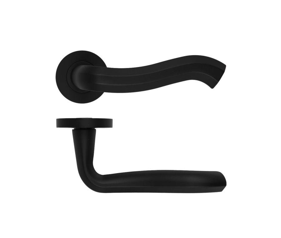 Matt Black Rococo Lever on Round Rose | RM190OMB