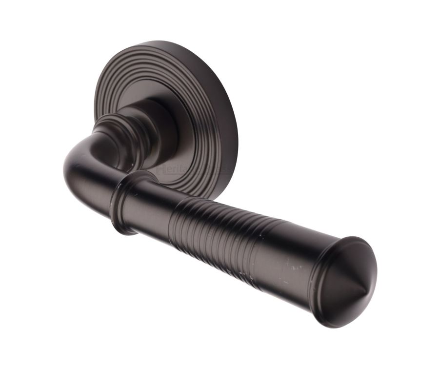 Matt Bronze Bridgetown Reeded Door Handle on Round Rose