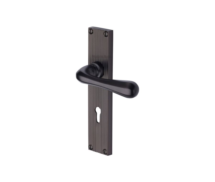 Heritage Brass Satin Nickel Charlbury Reeded Door Handle on Plate - Lever Latch