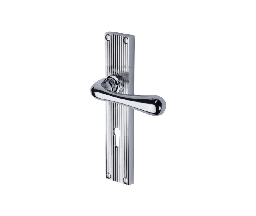 Heritage Brass Satin Nickel Charlbury Reeded Door Handle on Plate - Bathroom Set