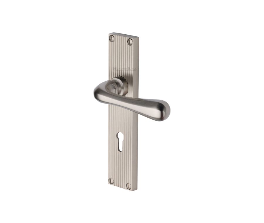 Heritage Brass Satin Nickel Charlbury Door Handle on Plate - Lever Latch