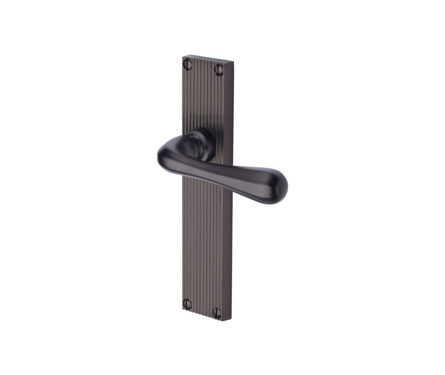 Heritage Brass Satin Nickel Charlbury Door Handle on Plate - Bathroom Set