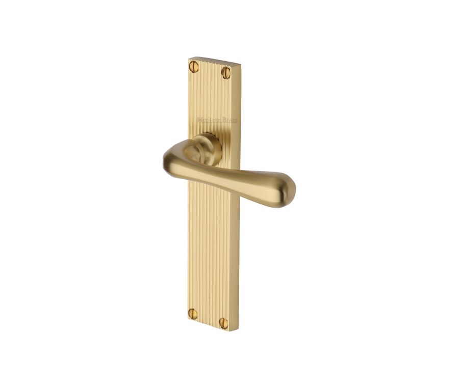 Heritage Brass Satin Brass Charlbury Reeded Door Handle on Plate - Euro Profile