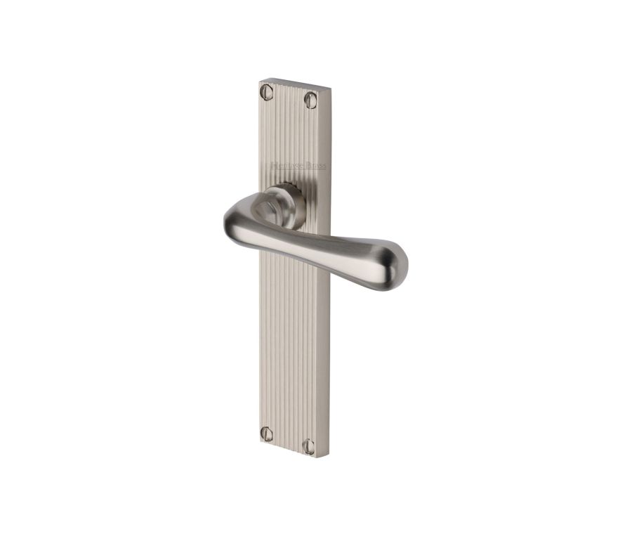 Heritage Brass Satin Brass Charlbury Reeded Door Handle on Plate - Bathroom Set