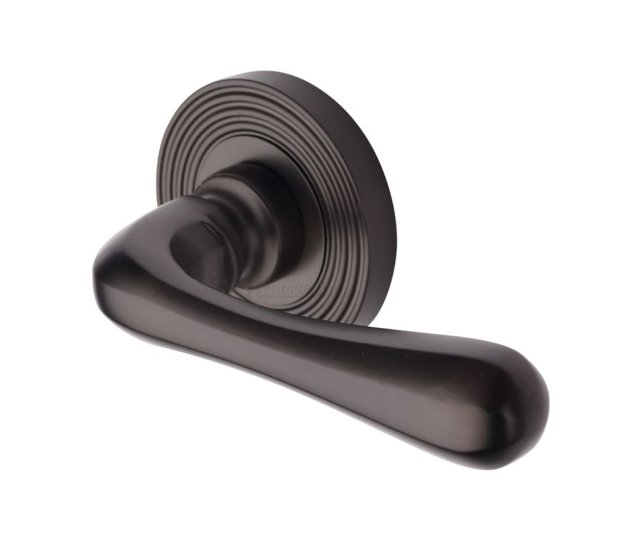 Matt Bronze Charlbury Reeded Door Handle on Round Rose