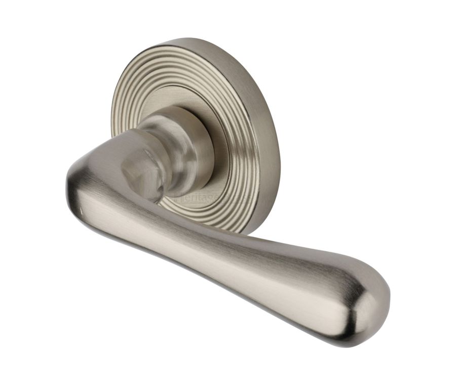 Satin Nickel Charlbury Reeded Door Handle on Round Rose