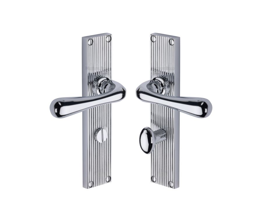 Heritage Brass Polished Chrome Charlbury Reeded Door Handle on Plate - Lever Lock