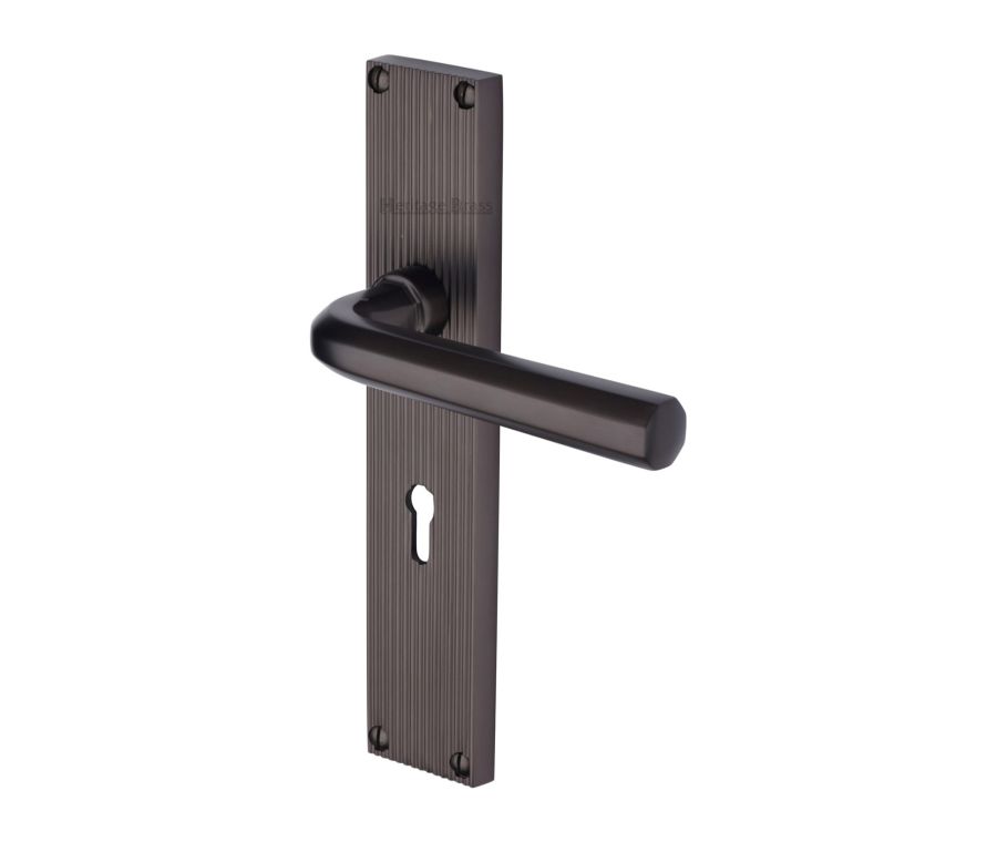 Heritage Brass Matt Bronze Octave Reeded Door Handle on Plate - Lever Lock