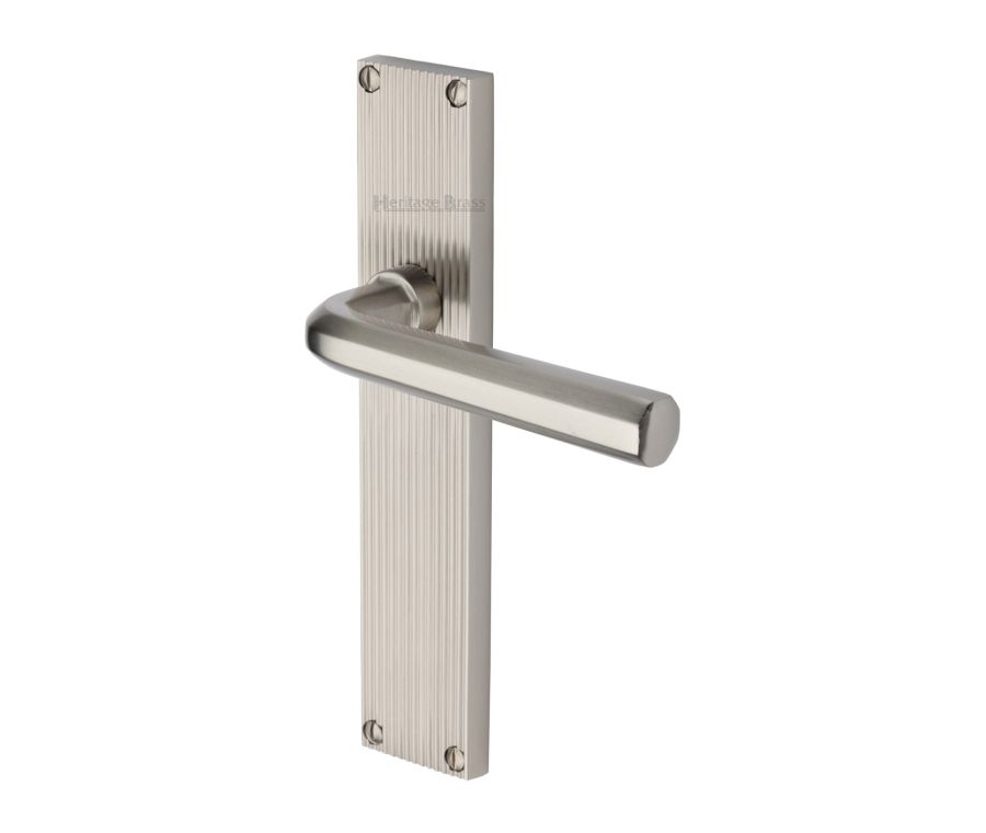 Heritage Brass Satin Nickel Octave Reeded Door Handle on Plate - Lever Latch