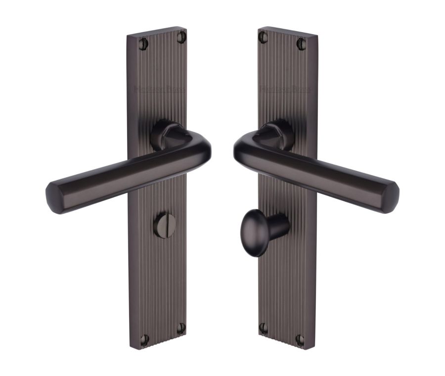 Heritage Brass Matt Bronze Octave Reeded Door Handle on Plate - Bathroom Set