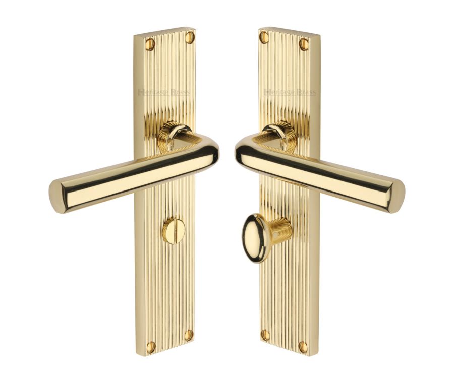 Heritage Brass Polished Brass Octave Reeded Door Handle on Plate - Bathroom Set