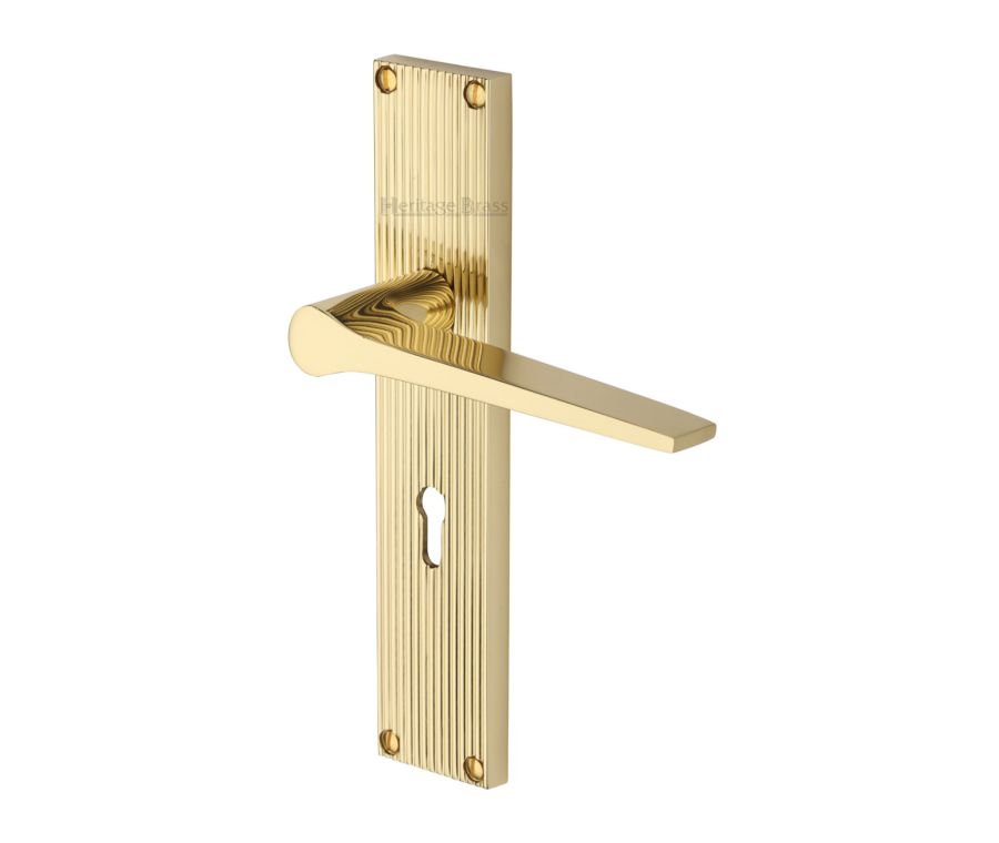 Heritage Brass Polished Brass Gio Reeded Door Handle on Plate - Lever Lock