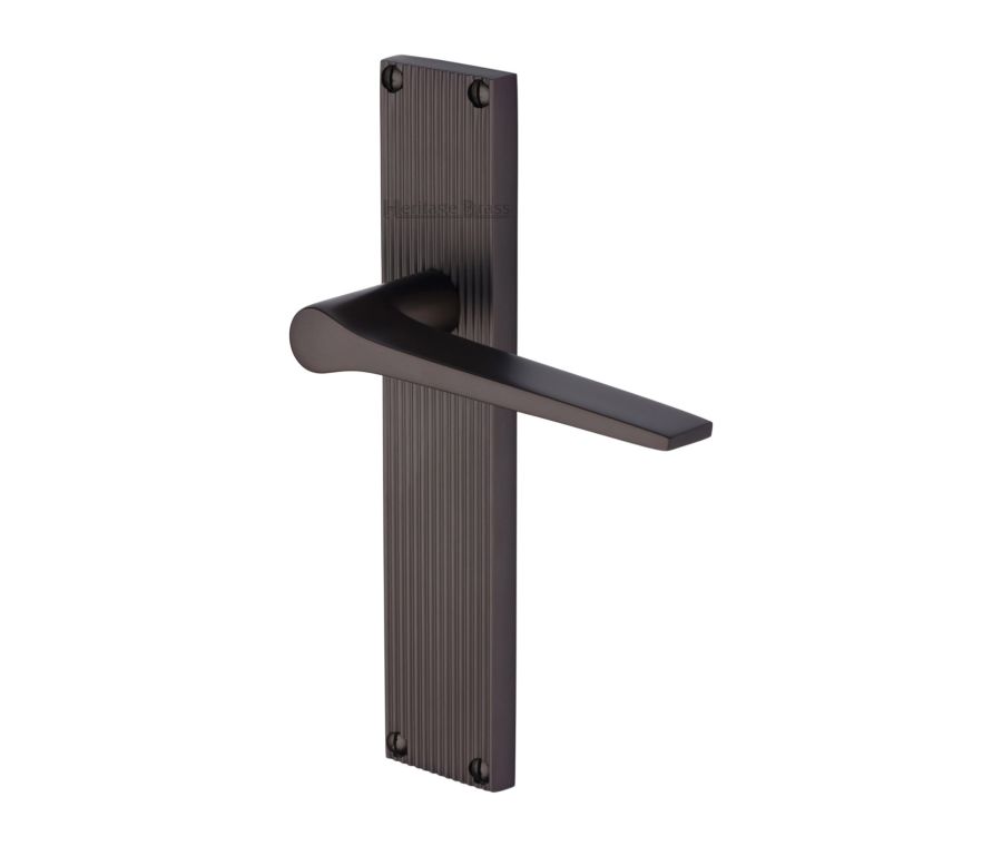 Heritage Brass Matt Bronze Gio Reeded Door Handle on Plate - Lever Latch