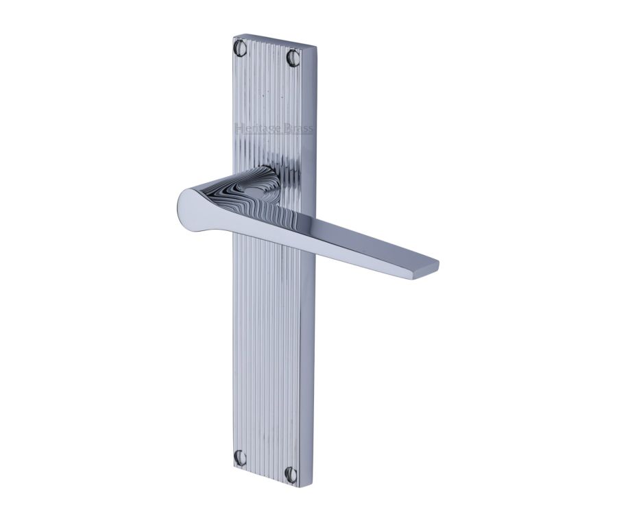 Heritage Brass Polished Chrome Gio Reeded Door Handle on Plate - Lever Latch