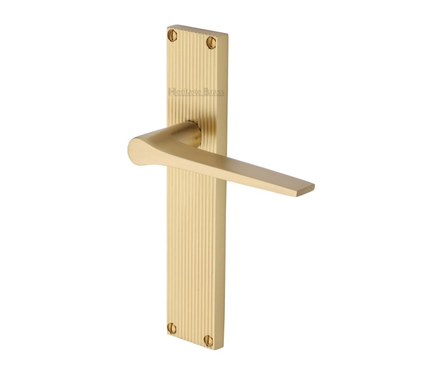 Heritage Brass Satin Brass Gio Reeded Door Handle on Plate - Lever Latch