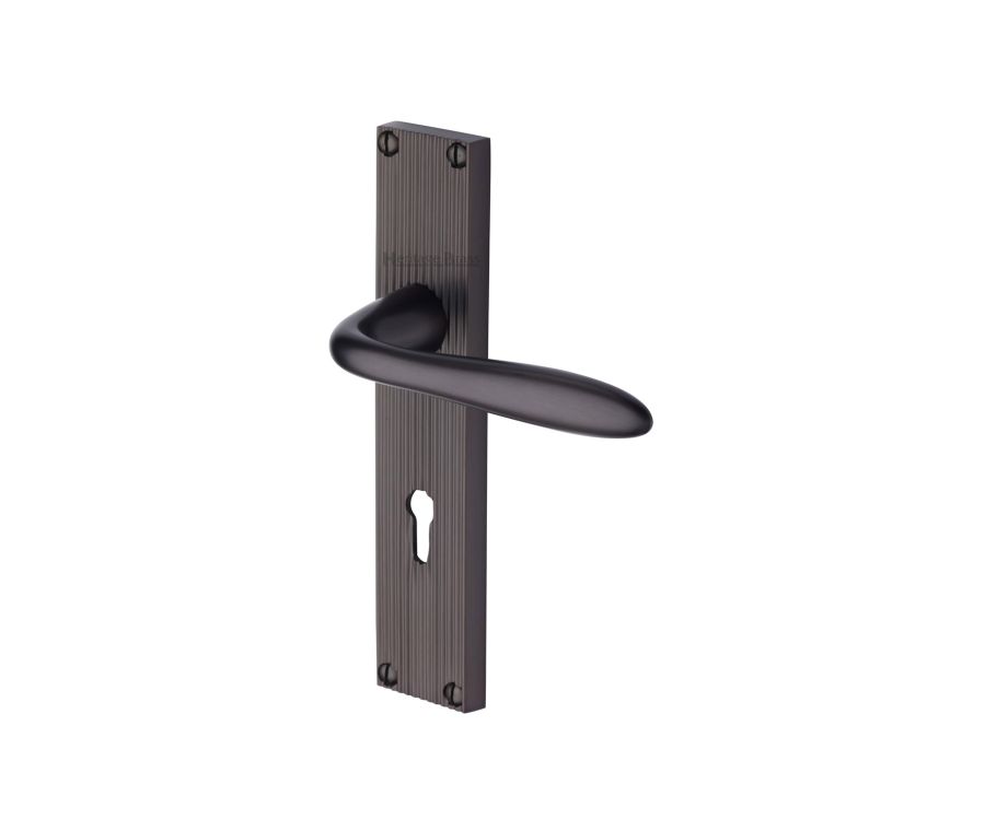 Heritage Brass Matt Bronze Sutton Reeded Door Handle on Plate - Lever Lock