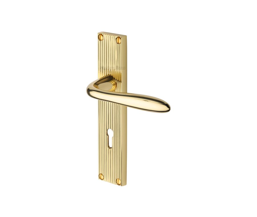 Heritage Brass Polished Brass Sutton Reeded Door Handle on Plate - Lever Lock