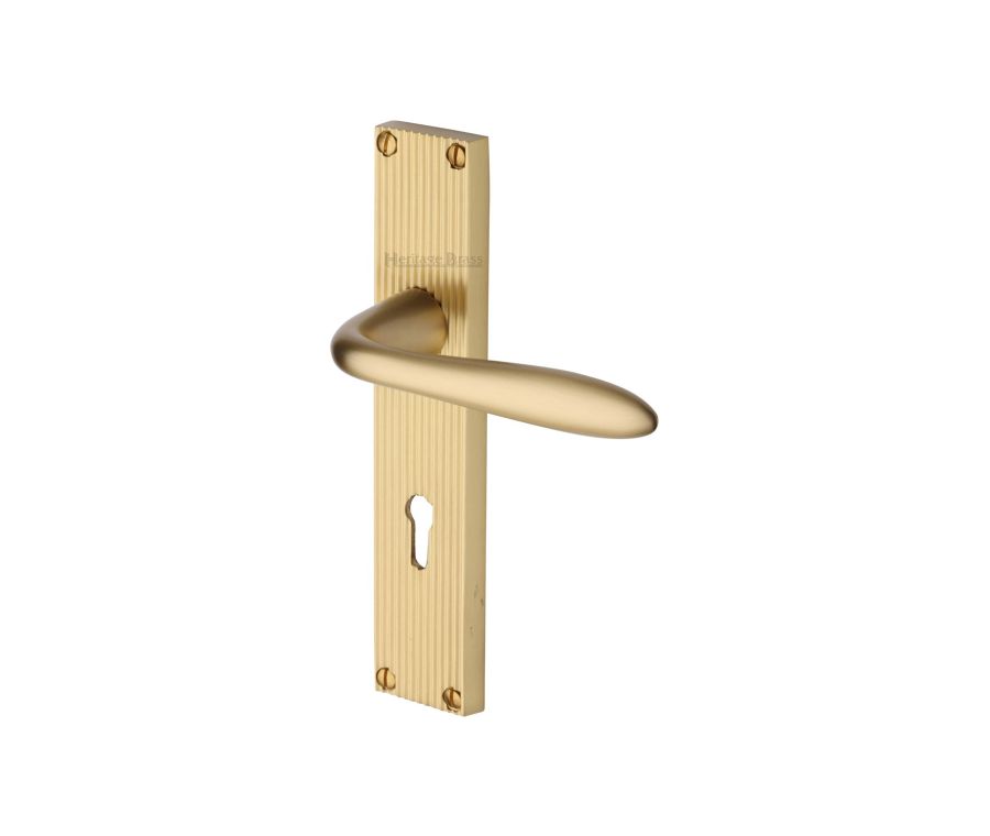 Heritage Brass Satin Brass Sutton Reeded Door Handle on Plate - Lever Lock