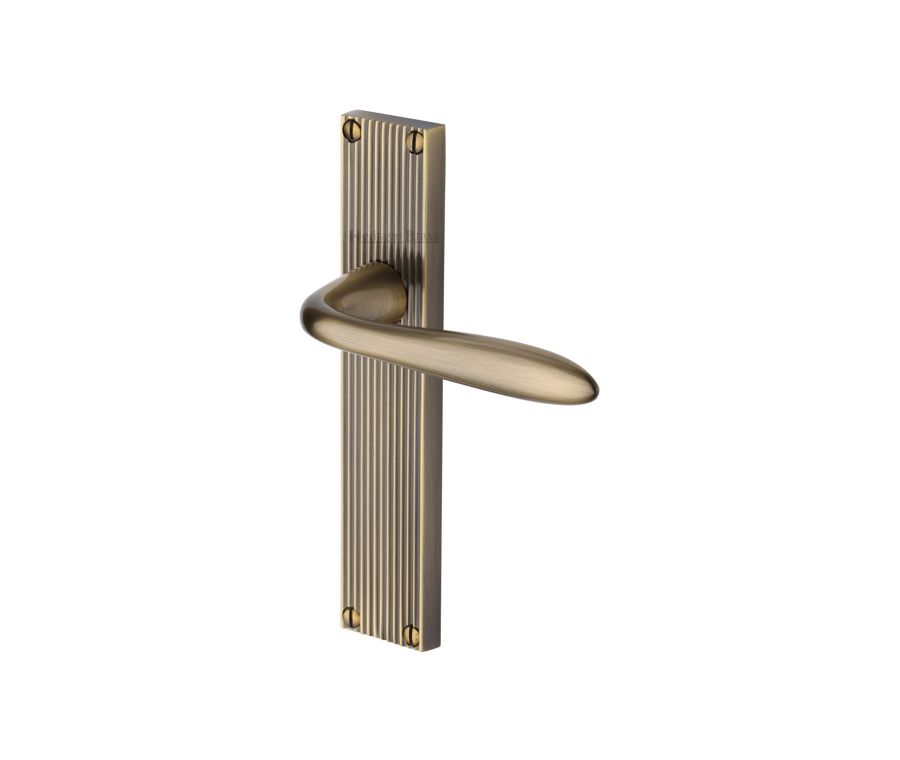 Heritage Brass Antique Brass Sutton Reeded Door Handle on Plate - Lever Latch