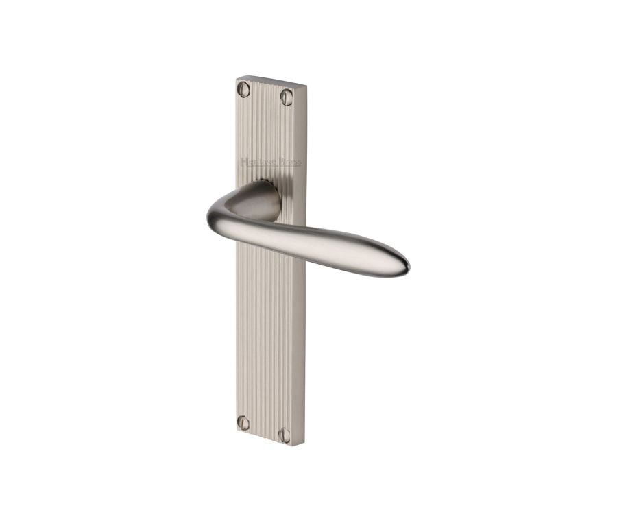 Heritage Brass Satin Nickel Sutton Reeded Door Handle on Plate - Lever Latch