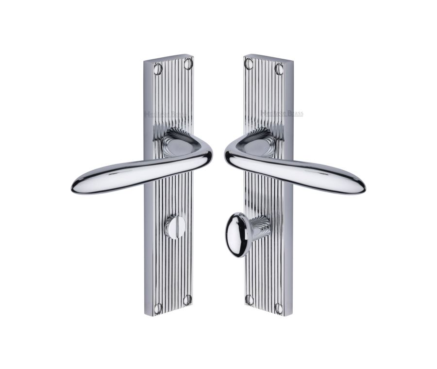 Heritage Brass Polished Chrome Sutton Reeded Door Handle on Plate - Bathroom Set