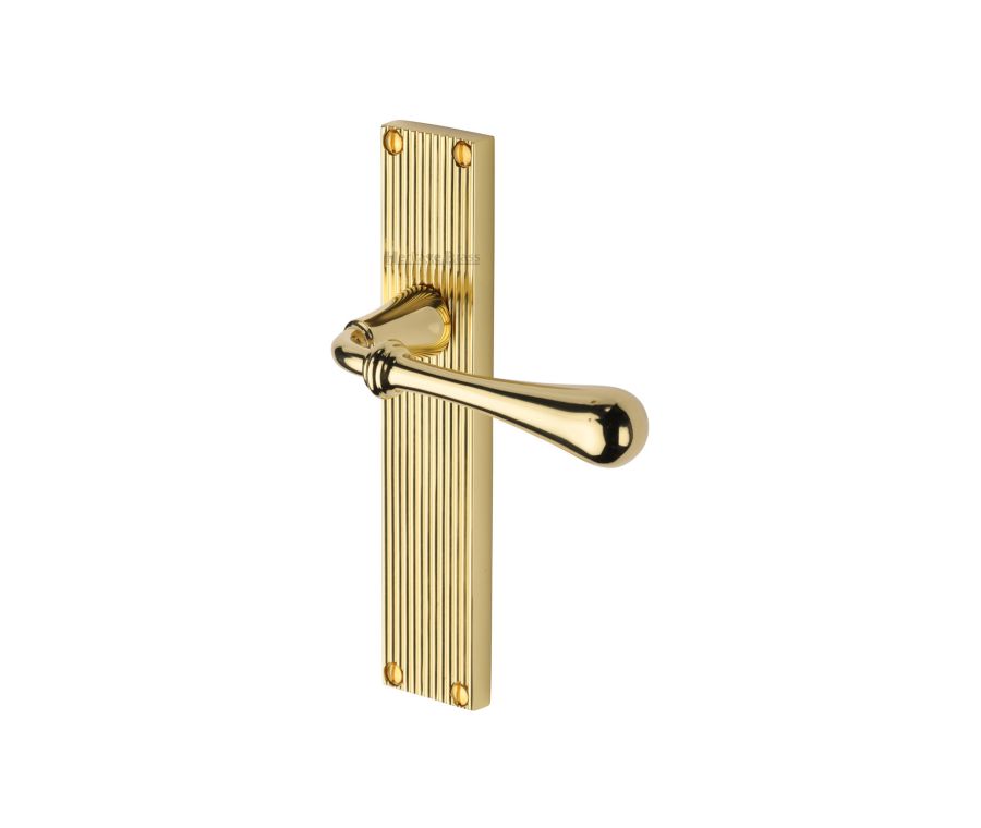 Heritage Brass Polished Brass Roma Reeded Door Handle on Plate - Lever Latch