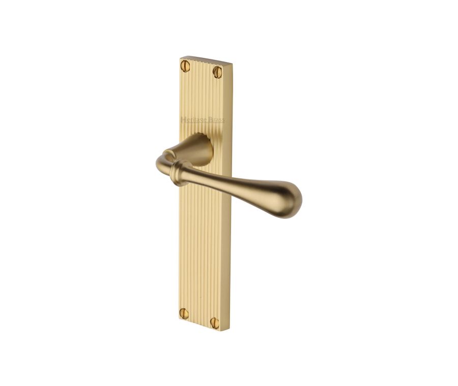 Heritage Brass Satin Brass Roma Reeded Door Handle on Plate - Lever Latch