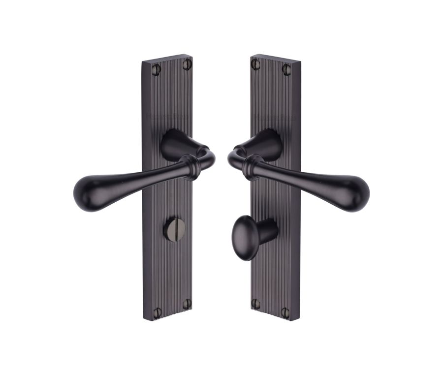 Heritage Brass Matt Bronze Roma Reeded Door Handle on Plate - Bathroom Set