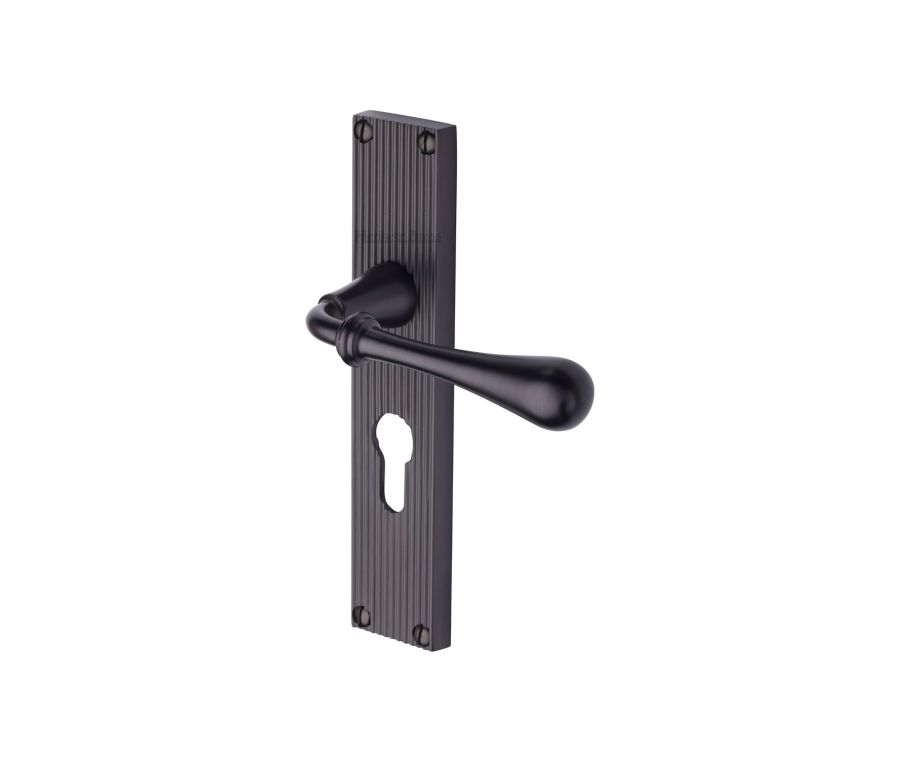 Heritage Brass Matt Bronze Roma Reeded Door Handle on Plate - Euro Profile