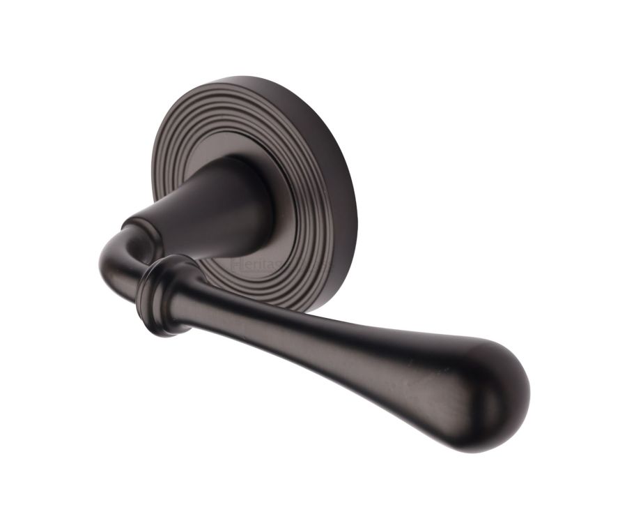 Matt Bronze Roma Reeded Door Handle on Round Rose