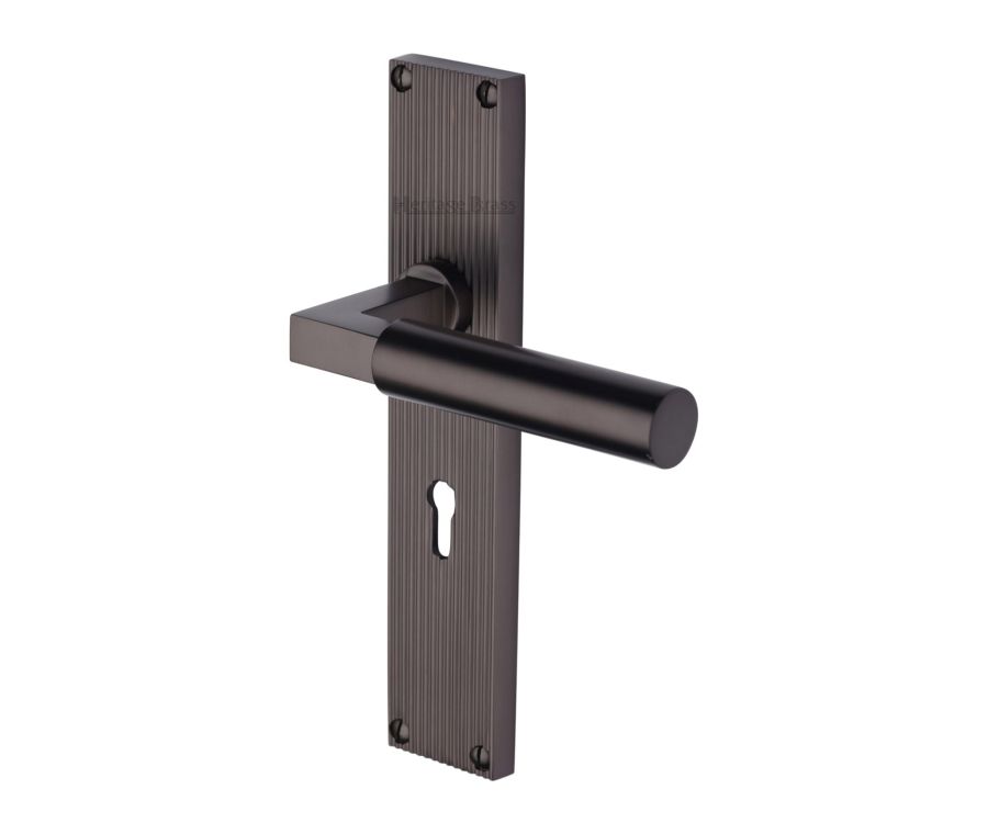 Heritage Brass Matt Bronze Bauhaus Reeded Door Handle on Plate - Lever Lock