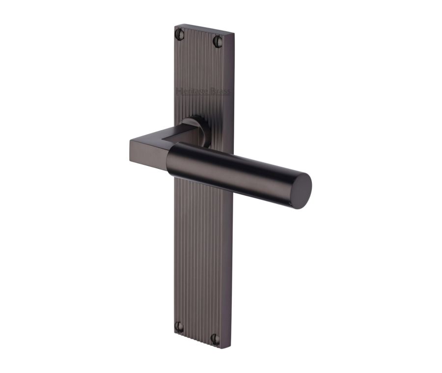 Heritage Brass Matt Bronze Bauhaus Reeded Door Handle on Plate - Lever Latch