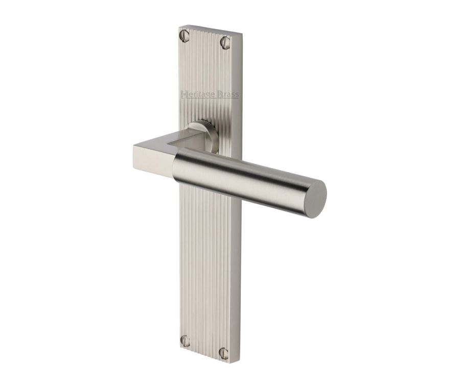 Heritage Brass Satin Nickel Bauhaus Reeded Door Handle on Plate - Lever Latch